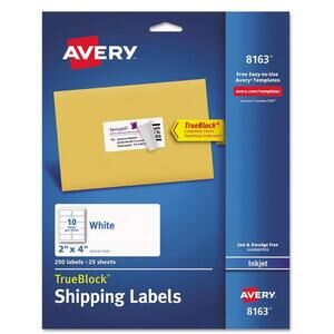 Avery Shipping Labels with TrueBlock Technology Inkjet 2 x 4 White 250/Pack 8163